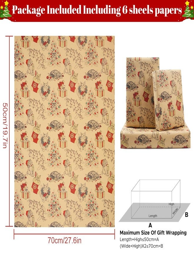 AircooL Cat Wrapping Paper for Christmas, 6 Folded Sheets 28 x 20 Inch Gift Wrap for Men, Women, Kids, Boys, Girls - Cats Wearing Christmas Hats Design for Xmas, Birthday, Baby Shower - Image 2